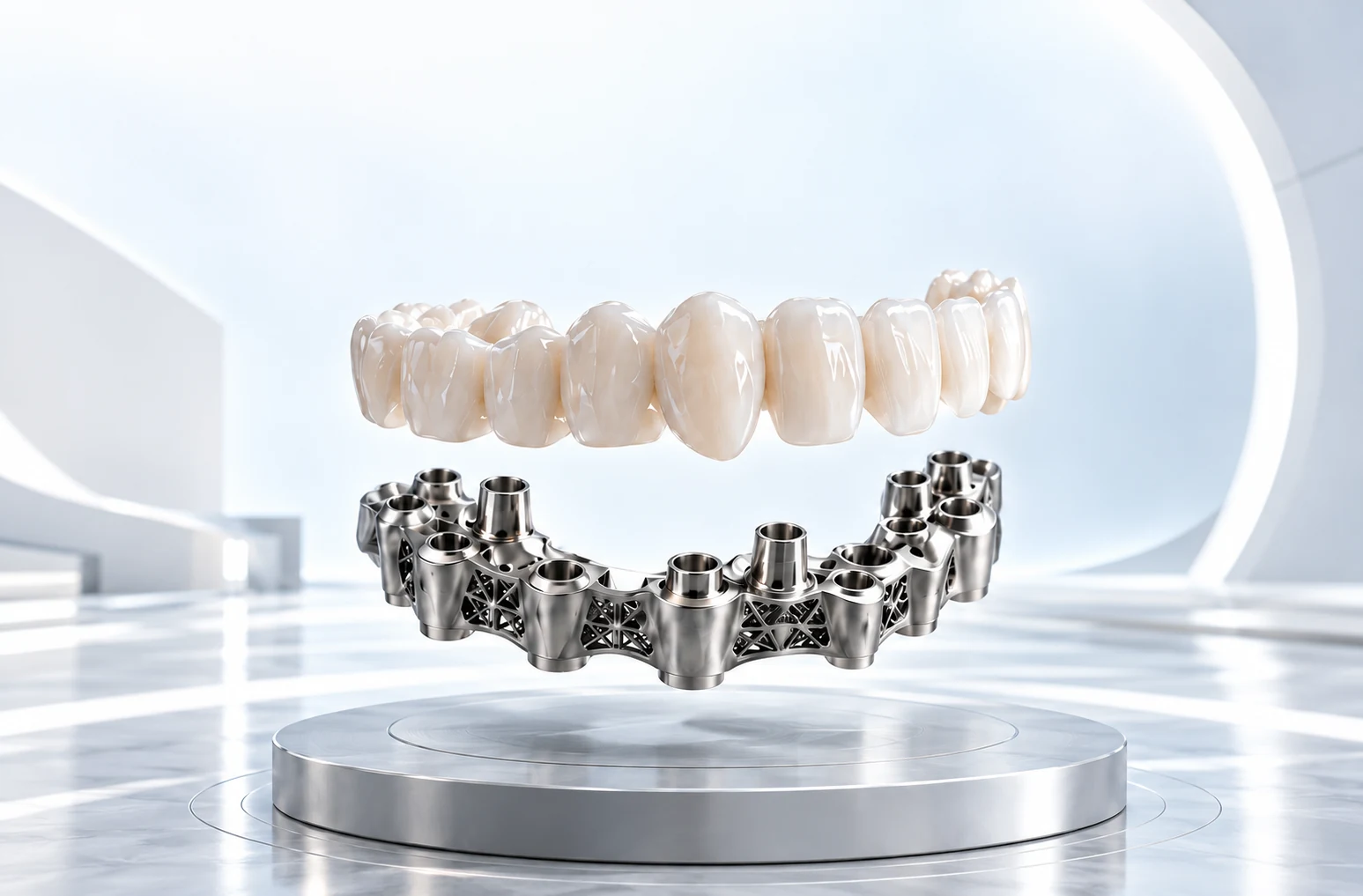 Arcadă din zirconiu deasupra unei structuri din titan, vizualizare conceptuală 3D